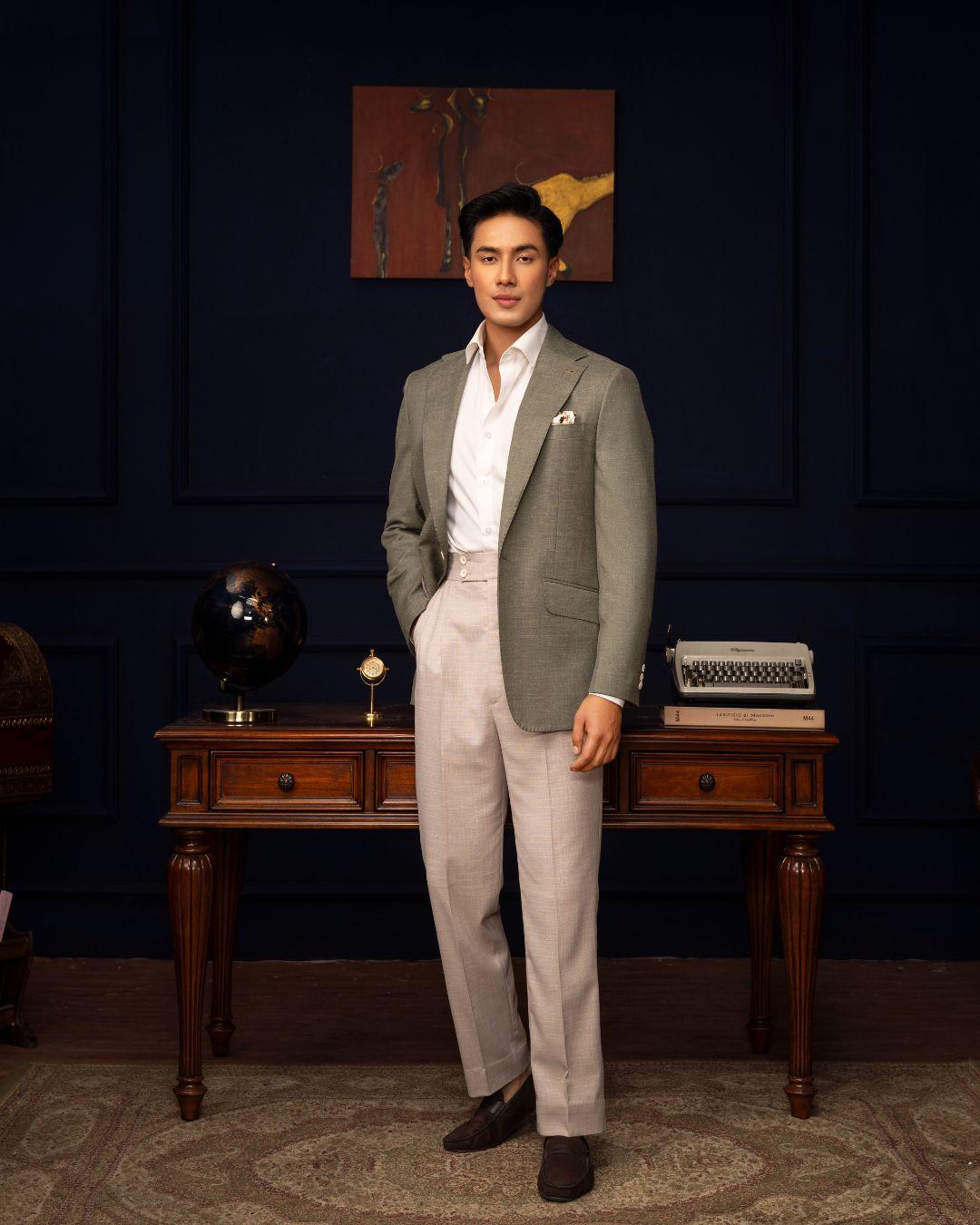 Classic Beige Trouser and Olive Jacket 