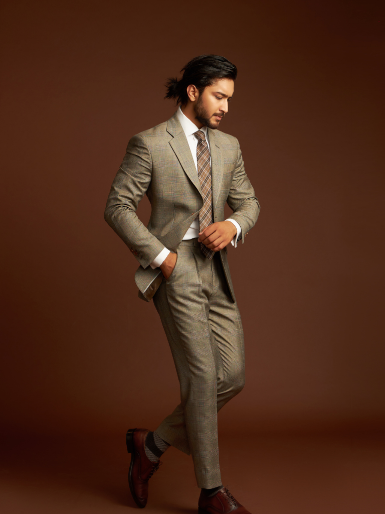 A bespoke check suit tailored in Kathmandu